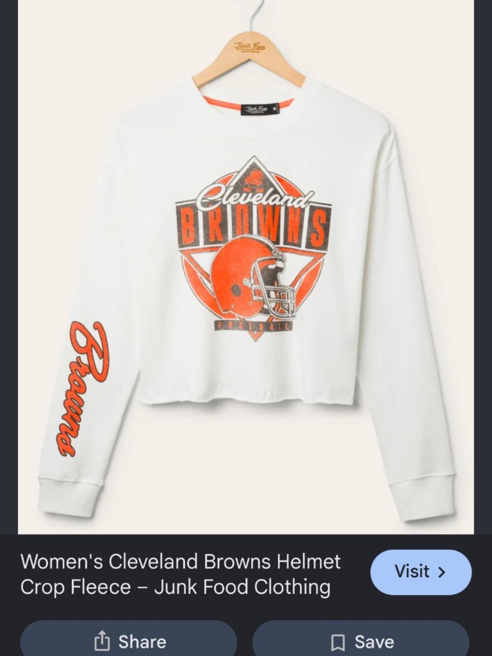 nwt CLEVELAND BROWNS JUNK FOOD FROM FREE PEOPLE SWEATSHIRT S